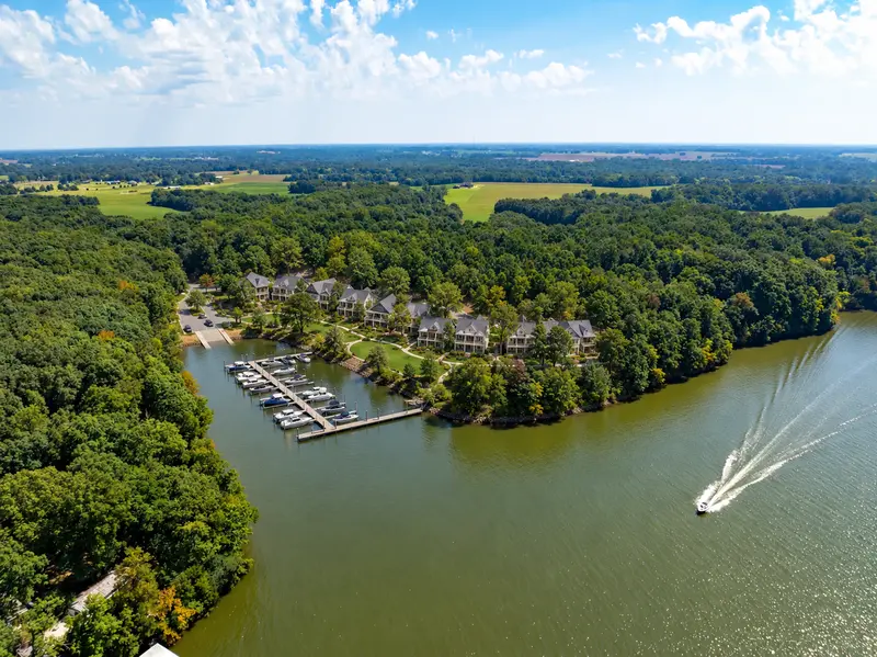 Artist's concept: townhomes and a small marina in the cove