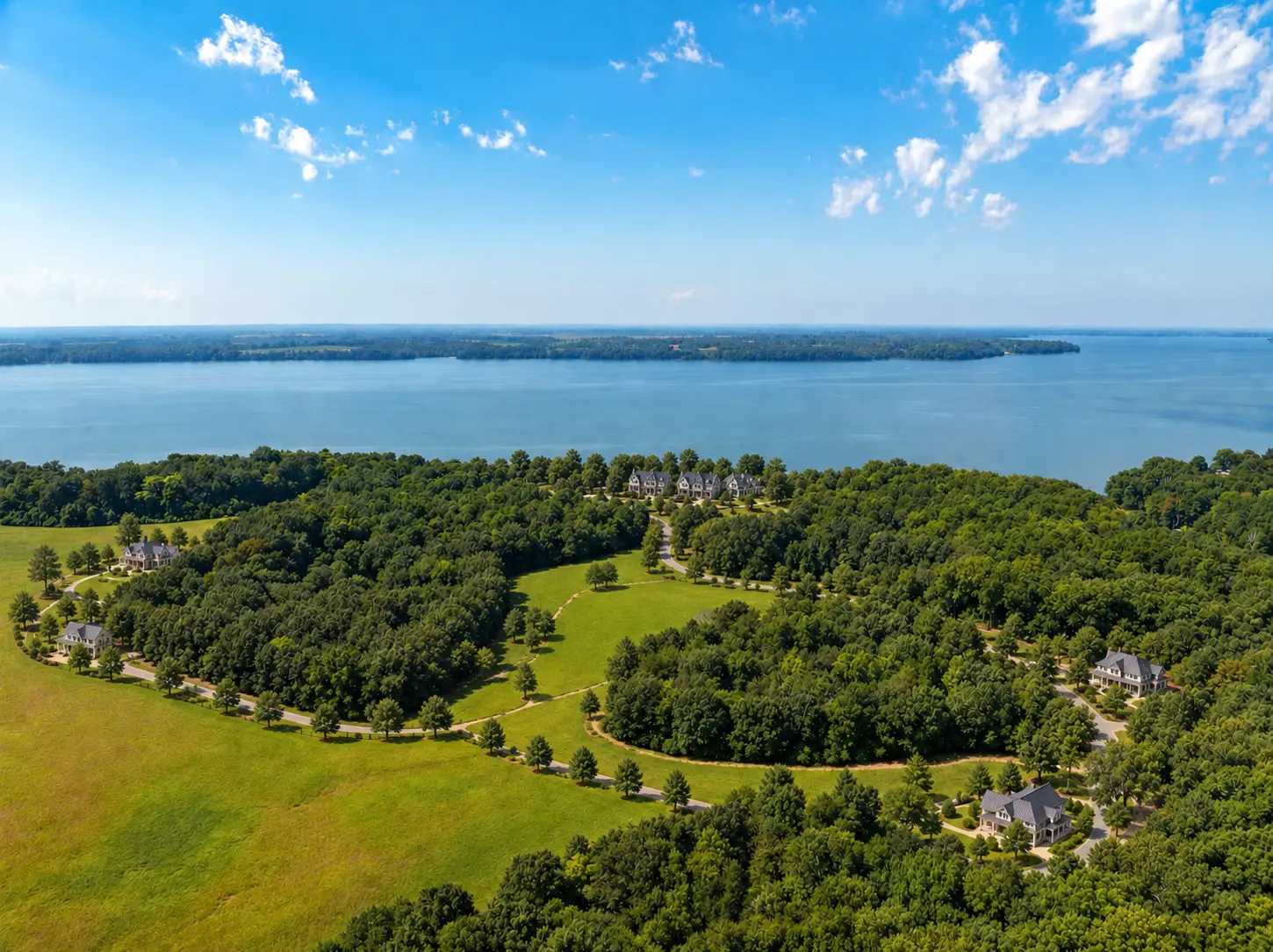Artist's concept: homes, a marina and trails set into the same landscape